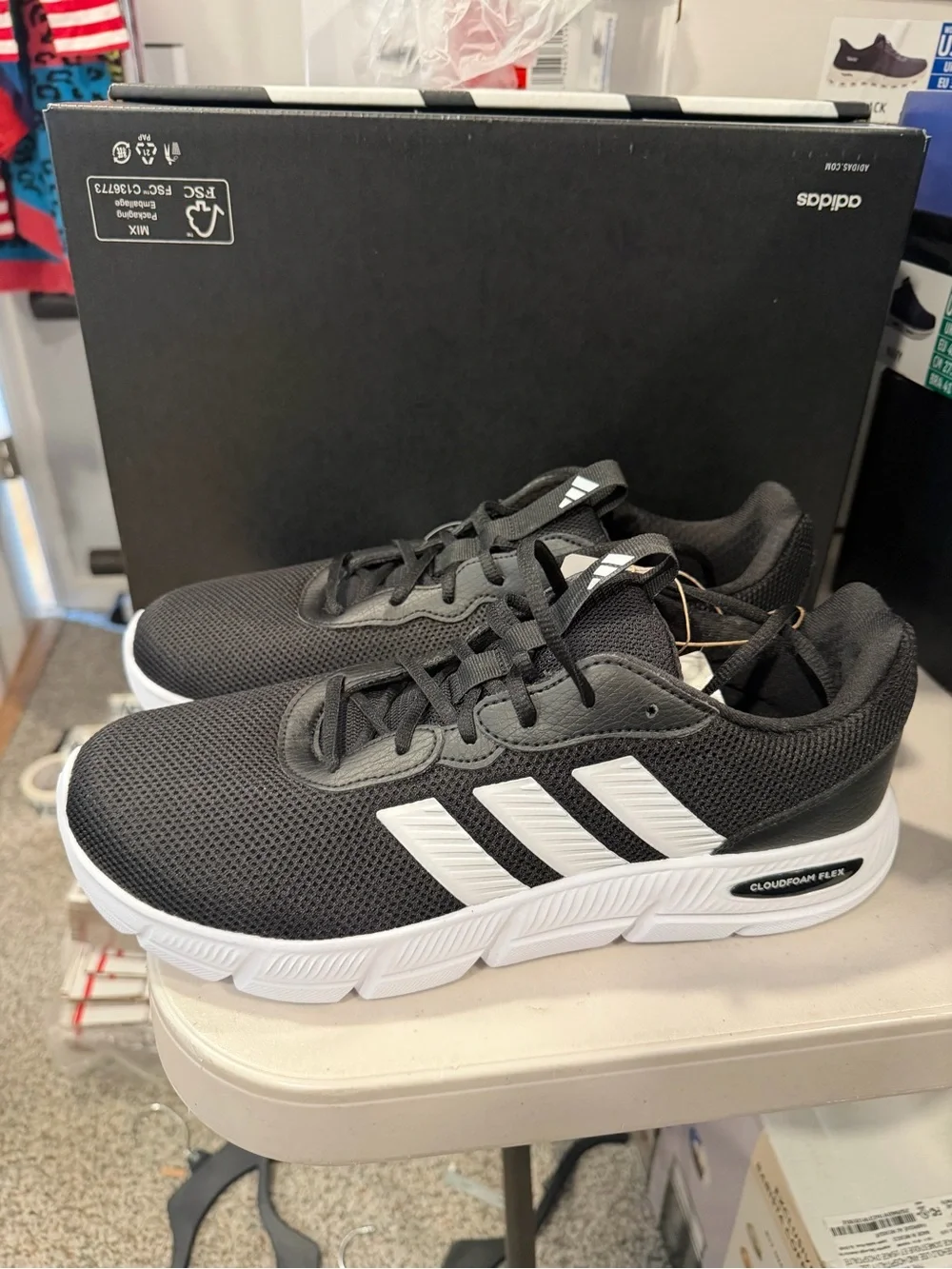 Adidas Men’s Cloudfoam Flex Laces Athletic Sneakers Black White Size 10.5 M US
